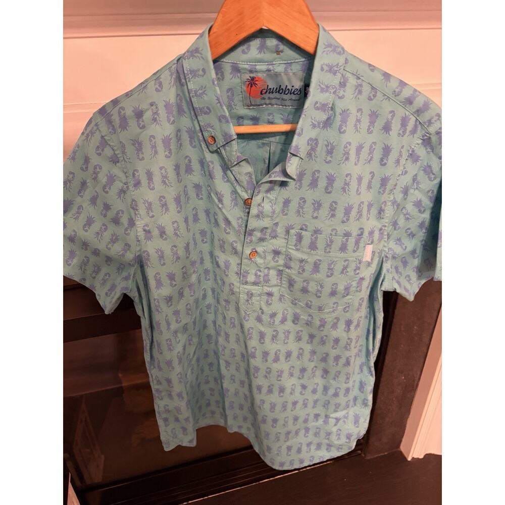 Chubbies Men’s Small Pineapple Print Button Up Shirt Short Sleeve Summer Beach